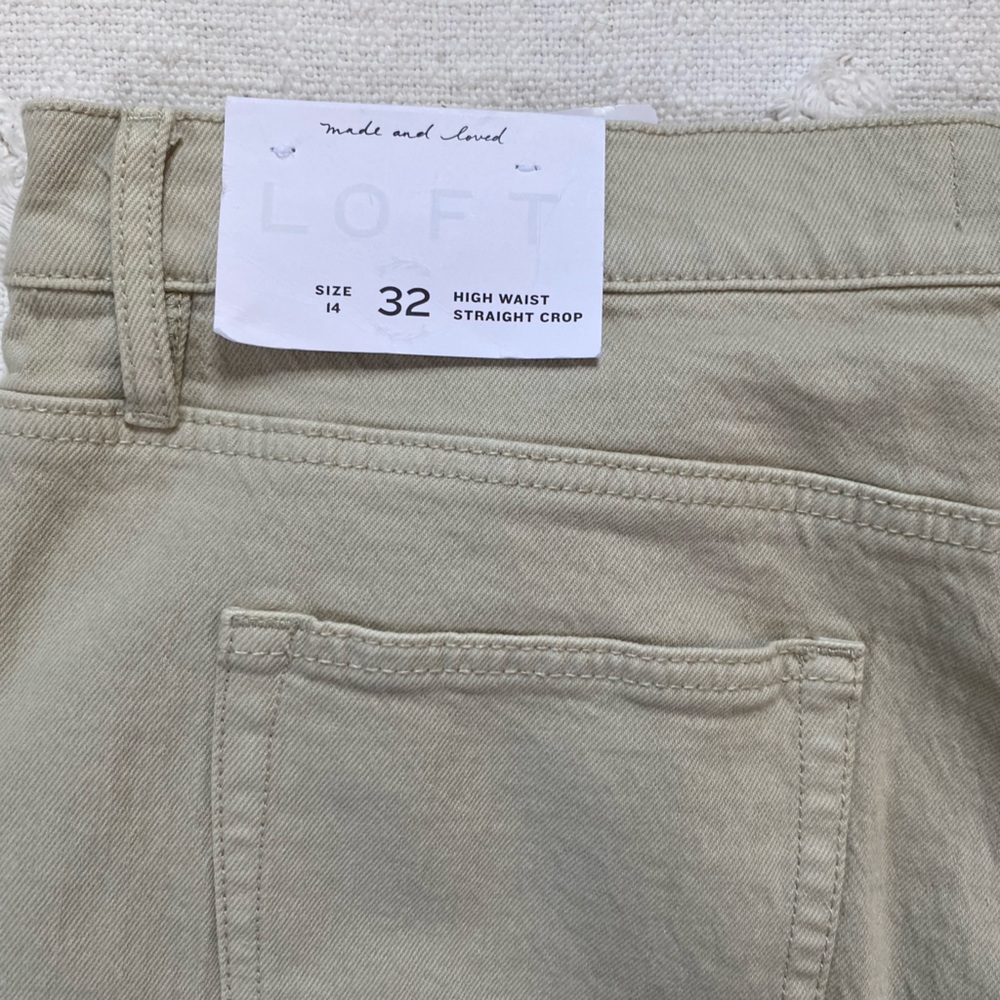 Loft High Rise Straight Crop Denim Jeans Frayed Hems Tan Beige Plus Size 32 - Picture 5 of 10